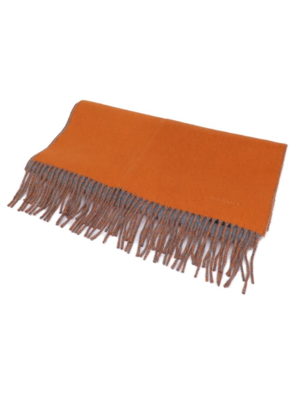 Hermes Logo Embroidery Cashmere Bicolor Fringe Scarf - Picture 1 of 7